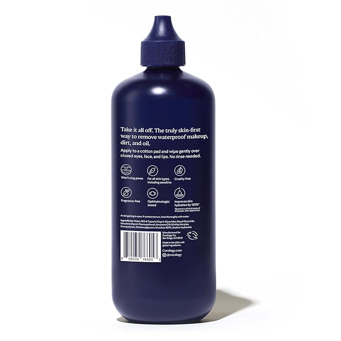 Curology Micellar Water Makeup Remover, Cleansing Gel Water Concentrate, Waterproof Eye and Face Make Up Removal, 8.5 fl oz