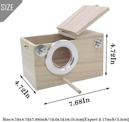 PINVNBY Parakeet Nesting Box Bird House Wood Breeding Box Parrots Mating Box for Lovebirds Budgie Finch Cockatoo Canary and Medium-Sized Birds(S)