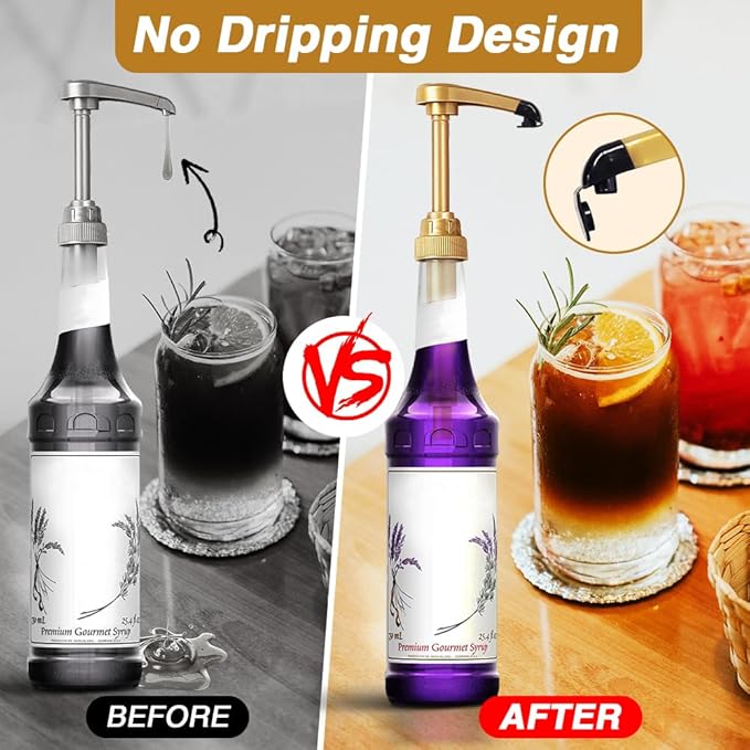 24 pcs Syrup Pumps with Cap to Avoid Dripping, Leak Proof Coffee Syrup Dispenser, Fits 25.4 Oz/750ml Coffee Flavoring Syrup Bottles, Great for Home & Coffee Bar Drinking Mixes, Cocktails, Beverage