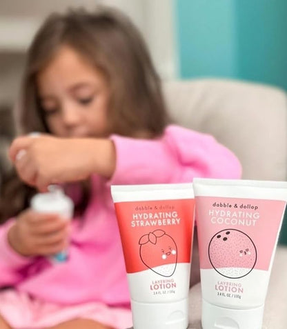 Dabble & Dollop Strawberry Lotion, Layering Lotion, Hydrating Scented Lotions for Kids, All-Natural, Dermatologist Tested, Vegan & Cruelty-Free (3.4oz, Pack of 2)