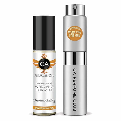 CA Perfume Duo Impression of Vera W For Men Perfume Layering Set Mens Cologne Long Lasting Travel Size EDP + Body Oil Roll-On Bottle 0.27 Fl Oz+0.33 Fl Oz