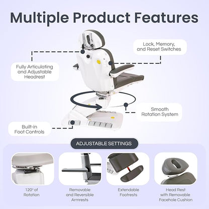 Premium Facial Bed for Esthetician, Electric Med Spa Chair with 120° Rotation, Built-in Foot Controls, Medical-Grade Microfiber, 2-Year Warranty, Memory Functions - 2246EBM, Sand