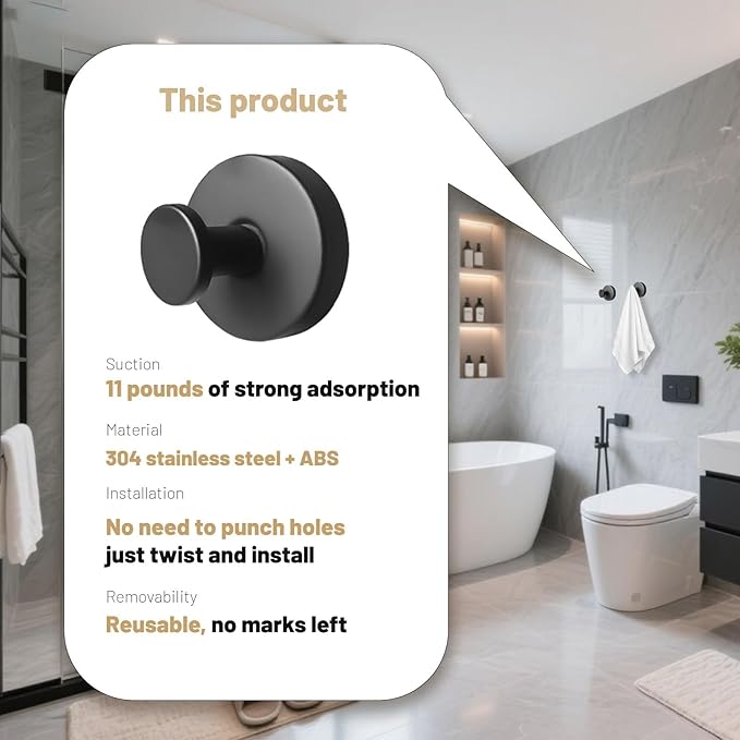 4Pcs Suction Cup Hooks, Wreath Hangers for Front Door, Strong Hold No Drill Hangers for Bathroom, Kitchen, Glass, Tile, Perfect for Wreaths (Black)