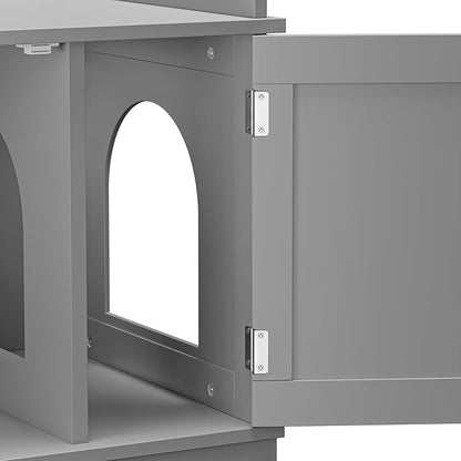Zeny Cat Litter Box Enclosure Cabinet, Hidden Litter Box Furniture, Modern Wooden Washroom Storage Bench with Divider, Fits Most, Gray