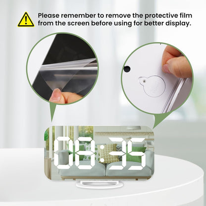 Home Decor - Digital Alarm Clock,Large Display LED and Mirror Desk Clock with Dual USB Charger Ports, 3 Levels Brightness,12/24H Alarm Clocks, Modern Electronic Clock for Bedroom Living Room Office - White