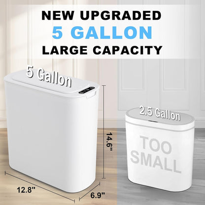 Motion Sensor Trash Can, 5 Gallon Automatic Bathroom Garbage Can with Lid, Touchless Smart Plastic Slim Wastebasket for Bathroom, Office, Rv, Bedroom, Living Room, White