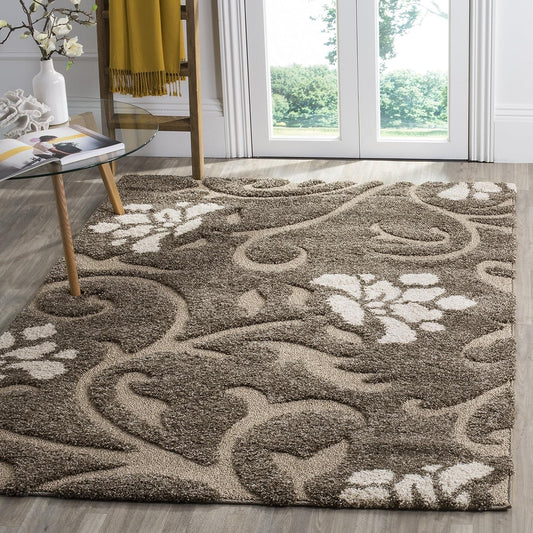 Florida Shag Collection Area Rug - 5'3" X 7'6", Smoke & Beige, Floral Design, Non-Shedding & Easy Care, 1.2-Inch Thick Ideal for High Traffic Areas in Living Room, Bedroom (SG464-7913)
