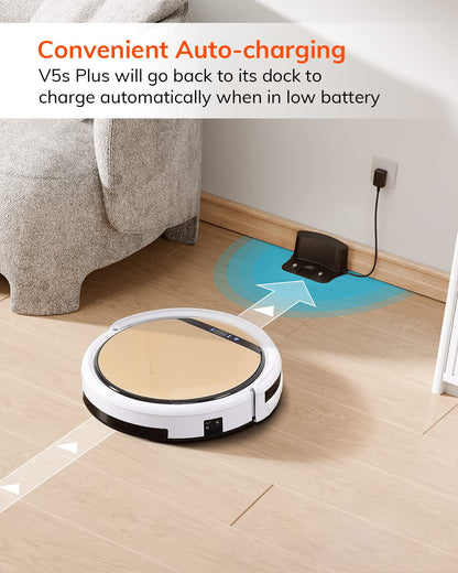 V5S plus Robot Vacuum and Mop Combo with Wi-Fi/App/Alexa, Automatic Self-Charging Robotic Vacuum Cleaner, Slim and Quiet, Cleans Hard Floors Carpets and Pet Hair (V5S Pro Upgrade Version)