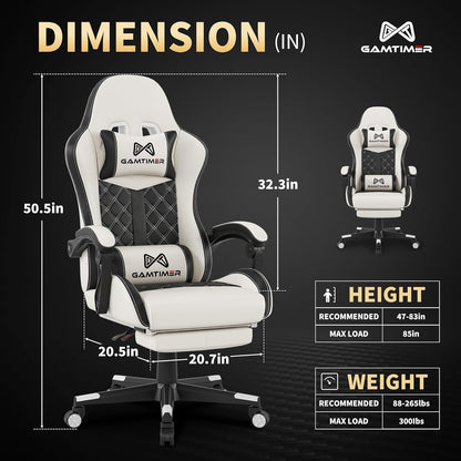 Office Chair, 400 Lbs Adult Chair, High Back Computer Chair with Footrest and Linked Armrests, Office Video Game Chair with Lumbar Support (White)