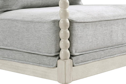 Kaylee Spindle Accent Chair with Antique White Wood Frame, Smoke Grey Fabric