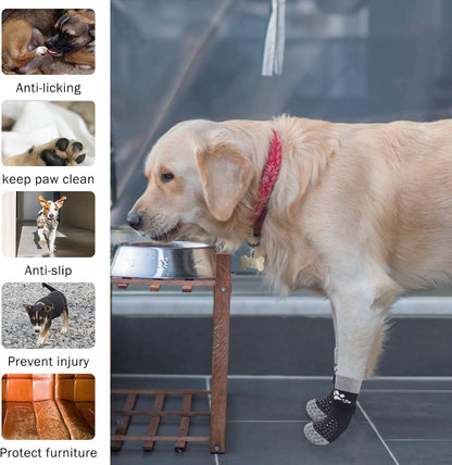 SCENEREAL Anti Slip Dog Sock to Prevent Licking Paws for Hardwood Floors, Boots & Paw Protector Shoes for Hot/Cold Pavement with Grippers, Double Sides Grips for Small Medium Large Senior Dogs, L