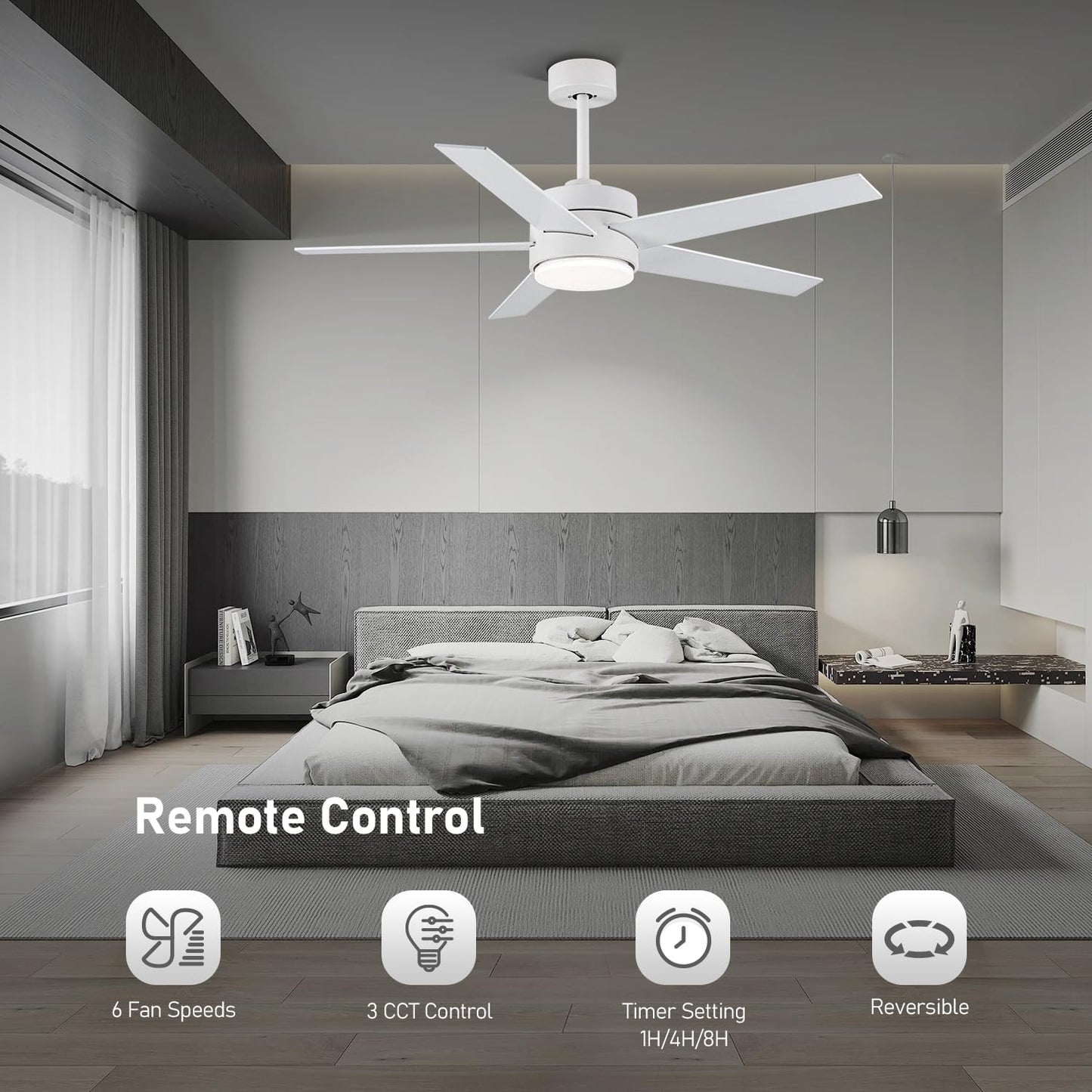 Lofikedi 52 Inch Modern Ceiling Fan Light With Remote Control, Reversible Dc Motor, Stepless Dimmable, Noiseless Modern Ceiling
