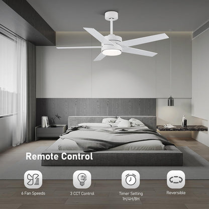 Lofikedi 52 Inch Modern Ceiling Fan Light With Remote Control, Reversible Dc Motor, Stepless Dimmable, Noiseless Modern Ceiling