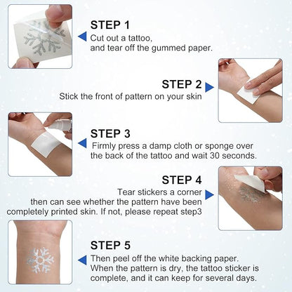 Kathfly 180 Pcs Snowflake Temporary Tattoos Winter Christmas Glitter Sticker Party Decorations Supplies Favors Gifts Cute Apparel Accessories for Body Face Women Party Supplies(Snowflake)
