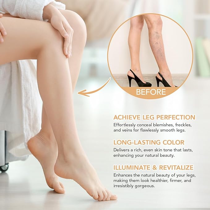 Leg Makeup Waterproof No Transfer,Flawless Looking Leg and Body Scar Cover up Makeup, Easy Application for All Skin Tones. (2# Medium Golw)