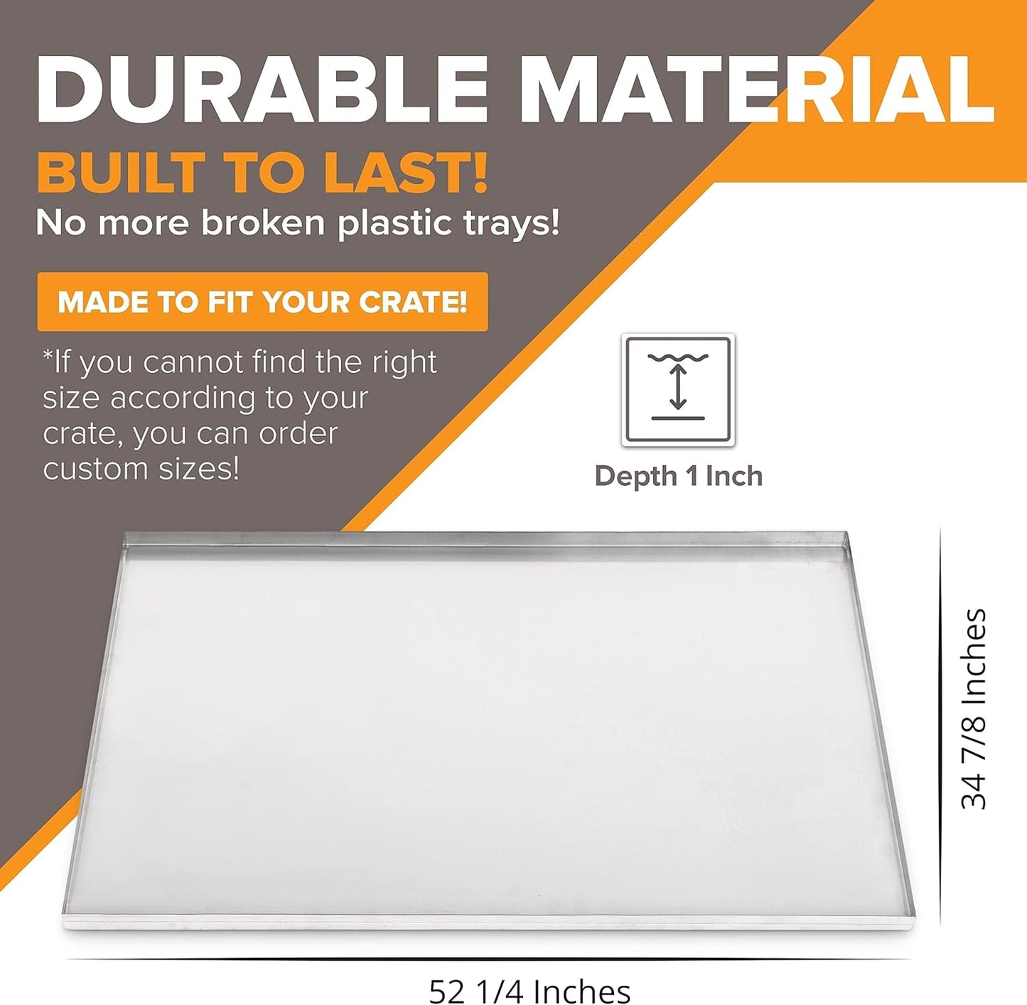 52.25" x 34.88" Metal Replacement Dog Crate Pan Chew Proof Crack Proof Pet Kennel Tray Central Dog Training Crate Pan Pet Supplies, Stainless Steel, 1" H