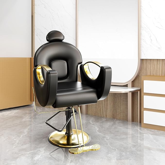 Reclining Barber Salon Chair, 360°Swivel Barber Chair with Heavy Duty Hydraulic Pump for Spa Shampoo Hair Stylist Barbershop Home, Black