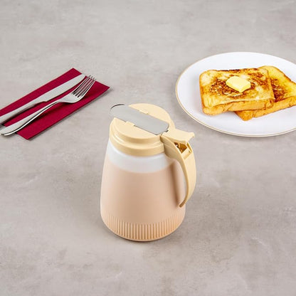 Restaurantware-Chef 101 48 Ounce All Purpose Syrup Dispensers, 10 Honey Dispensers - Beige Top, Stainless Steel Slide Cover, Plastic Pancake Syrup Bottle, Perfect For Diners, Restaurants, Home