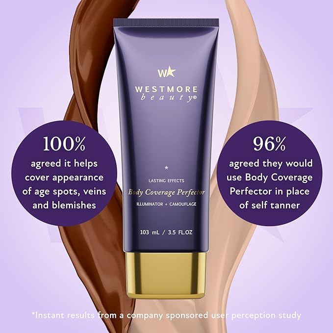 Westmore Beauty Body Coverage Perfector – Waterproof Leg & Body Makeup - Tattoo Cover Up Makeup - 3.5 Oz (Warm Radiance)