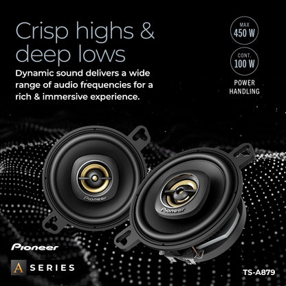 Pioneer A-Series Plus Ts-A879 3.5    2-Way Speakers (Pair) - 100W Max, Balanced Sound + Smooth Treble, Great Stock Replacement,