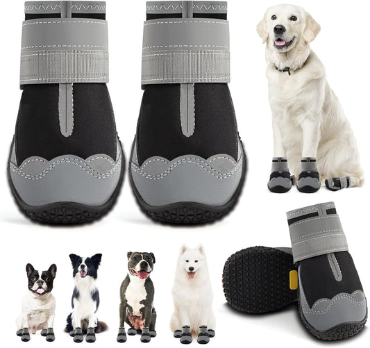 Dog Shoes for Large Dogs, Medium Dog Boots & Paw Protectors for Hardwood Floors, Outdoor Dog Booties for Hot Pavement Winter Snow Hiking, Waterproof Dog Shoes with Reflective Strips Size 5