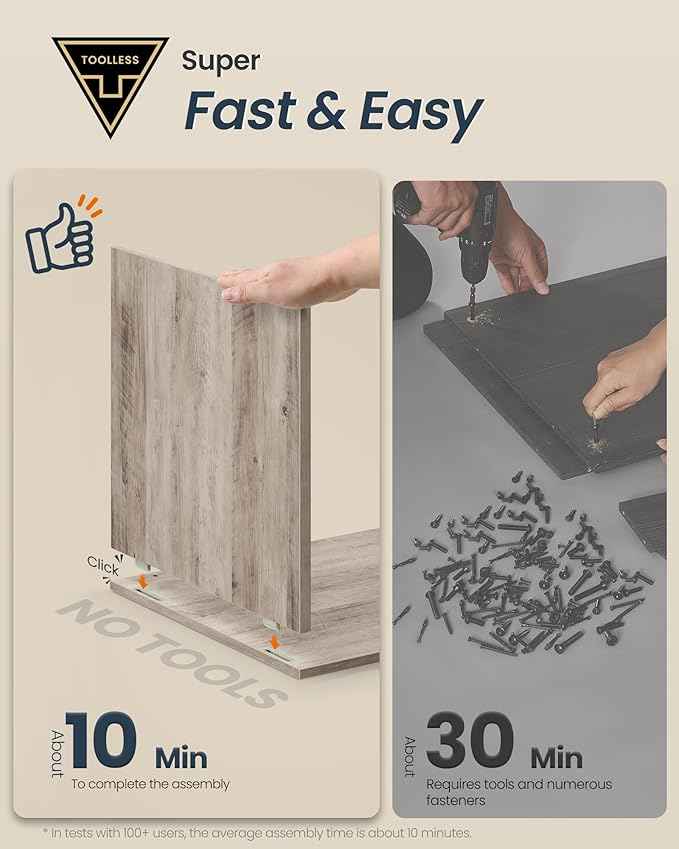 SONGMICS Home Litter Box Enclosure, Superfast Toolless Assembly, Cat Litter Box Furniture, Push-to-Open Doors, Indoor Cat House, Greige UPCL233LK02S