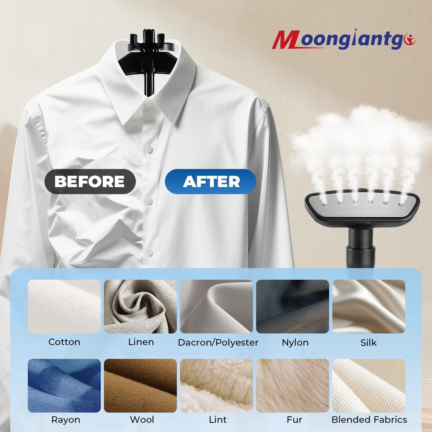 Moongiantgo 1500W Garment Steamer for Clothes - 60s Heat Up, 2.9L(98 oz) Large Tank, 2 Adjustable Steam Levels (40g/Min), 110V Heavy-Duty Standing Garment Steamer for Home/Commercial Use