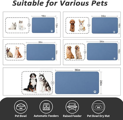 Dog Food Mat - Absorbent Cat Mat for Food and Water, No Stains Pet Feeding Bowl Mat, Easy to Clean Pet Placemats, Quick Dry Dog Water Dispenser Mat for Messy Drinkers | Paw Blue 18"x28"