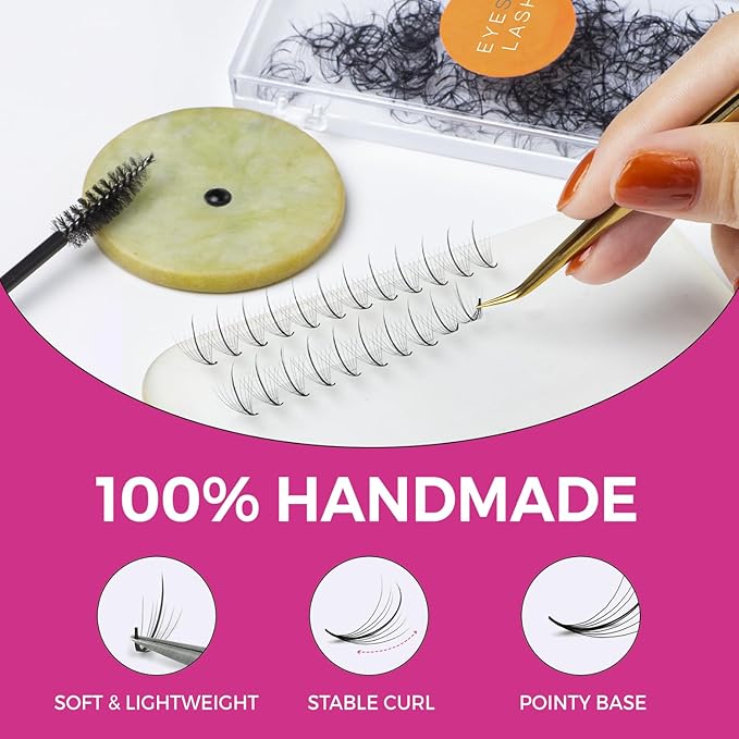 Eyesy Lash 500 Wispy Promade Fans - 5D 0.07 Size 9mm Curl C - Natural Wispy Lashes Loose Premade Lash Fans for Eyelash Extensions Handmade Pre Made Eyelashes for Spiky, Volume, Natural Look