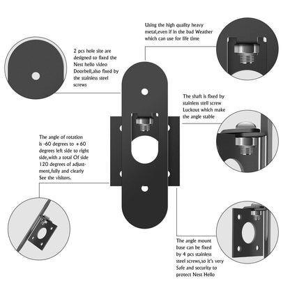 Popmas Horizontal Adjustable Mount For Google Nest Doorbell (Wired) Left 60 To Right 60 Degree Angle Adapter Bracket