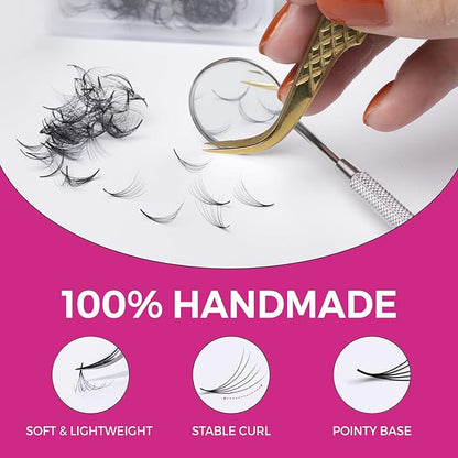 Eyesy Lash 500 Promade Fans - Volume Premade Lash Fans for Eyelash Extensions Pointy Base Handmade Loose Pre Made Eyelashes Middle Stem Soft and Lightweight (10D 0.07 CC 11mm)