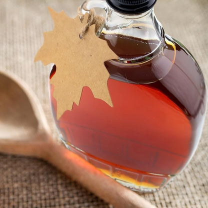 12 Oz Maple Syrup Bottles with Black Aluminum Lids, Clear Glass Bottles with Maple Tag, Perfect for Gifts or Storage (12)