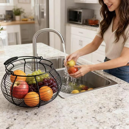 Wire Egg Basket for Gathering Fresh Eggs with Handle | Metal Egg Holder Countertop | Farm Fresh Egg Collecting Basket and Storage Holder | Suitable for Kitchen, Countertop and Farm