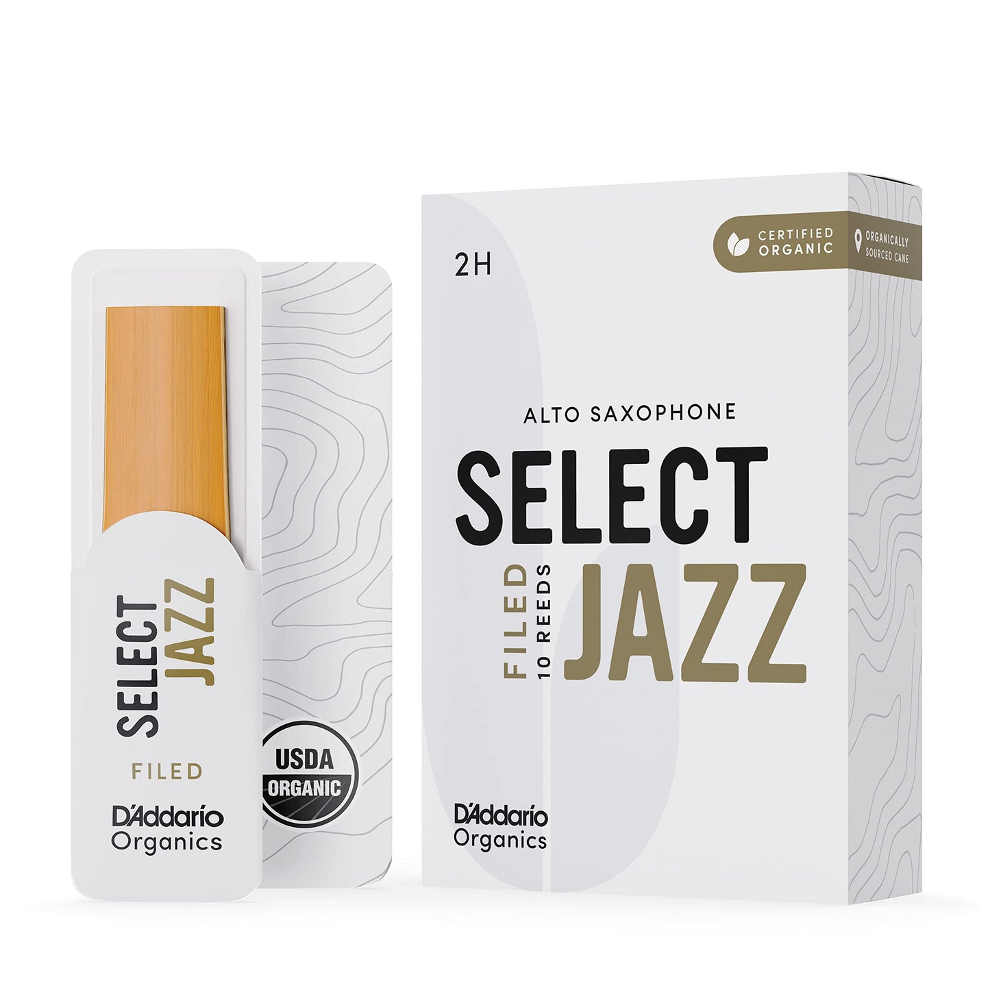 DAddario Organic Select Jazz Filed Alto Saxophone Reeds - Sax Reeds - Individually Sealed - 2 Hard, 10 Pack