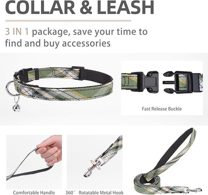 PUPTECK Adjustable Dog Harness Collar and Leash Set Step in No Pull Pet Harness for Small Medium Dogs Puppy and Cats Outdoor Walking Running, Soft Mesh Padded Reflective Vest Harnesses, Grn&YLW, XL