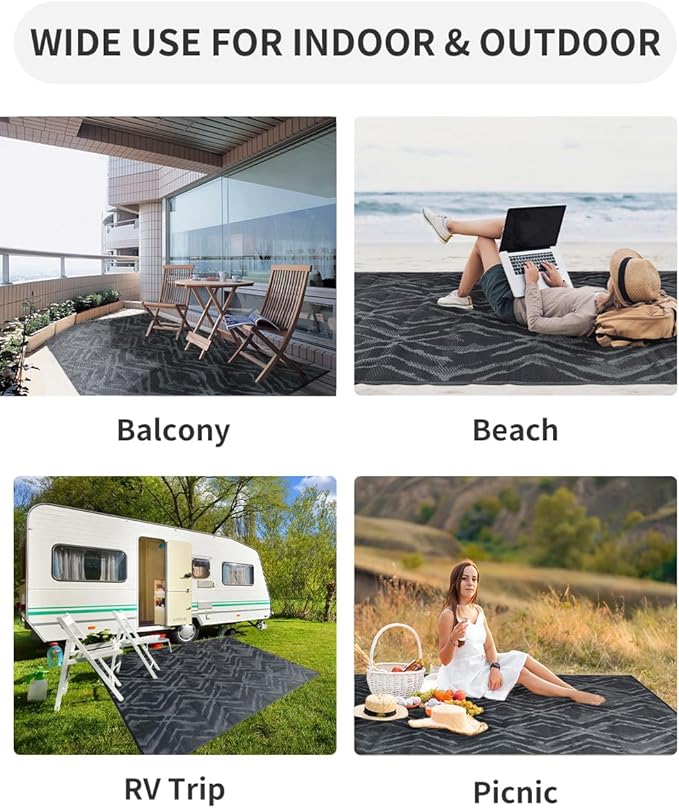 MontVoo Outdoor Rug Waterproof-Patio Rug Mat 5x7 Outdoor Carpet Reversible RV Camping Picnic Plastic Straw Rug Outside Outdoor Area Rug for Balcony Deck Backyard Patio Decor Modern Abstract