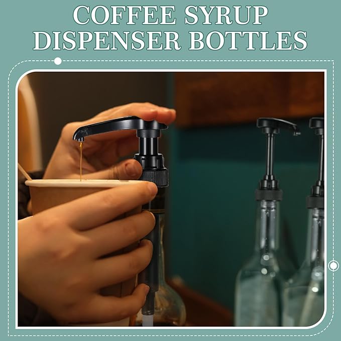 Maxdot 6 Pcs 25 oz Syrup Bottles with Pump Long Neck Bottles Plastic Syrup Pump Dispenser for Coffee Bar Accessories Home Party