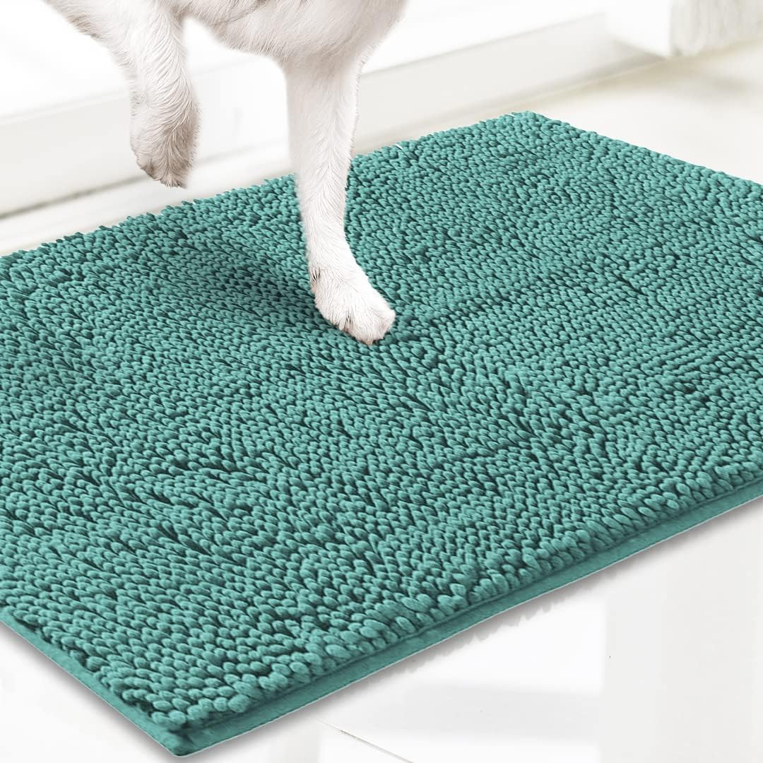 Muddy Mat® AS-SEEN-ON-TV Highly Absorbent Microfiber Door Mat and Pet Rug, Non Slip Thick Washable Area and Bath Mat Soft Chenille for Kitchen Bedroom Indoor and Outdoor - Seafoam Green 24" x 96"