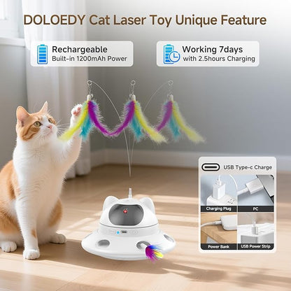 Cat Laser Toy, Automatic 3in1 Interactive Laser Pointer Toy for Indoor Cats, 5 Adjustable Red Lazer Light Pattern, Smart Sensor Auto Cat Feather Wand Kitten Toy, Keep Busy Chase Play, USB Rechargeable