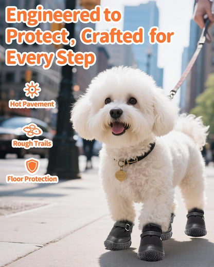 Dog Shoes for Small Dogs, Double Binding Straps Puppy Boots & Paw Protectors for Summer Hot Pavement, Winter Snow Dog Booties with Anti-Slip Rubber Soles for Beach Hardwood Floor Black Size 1