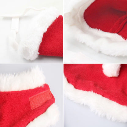 Enjoying Cat Christmas Costume, Pet Santa Claus Hat with Xmas Clothes for Cats Small Dogs, Kitten Christmas Warm Cloak Coat, New Year Puppy Red Hat Outfit