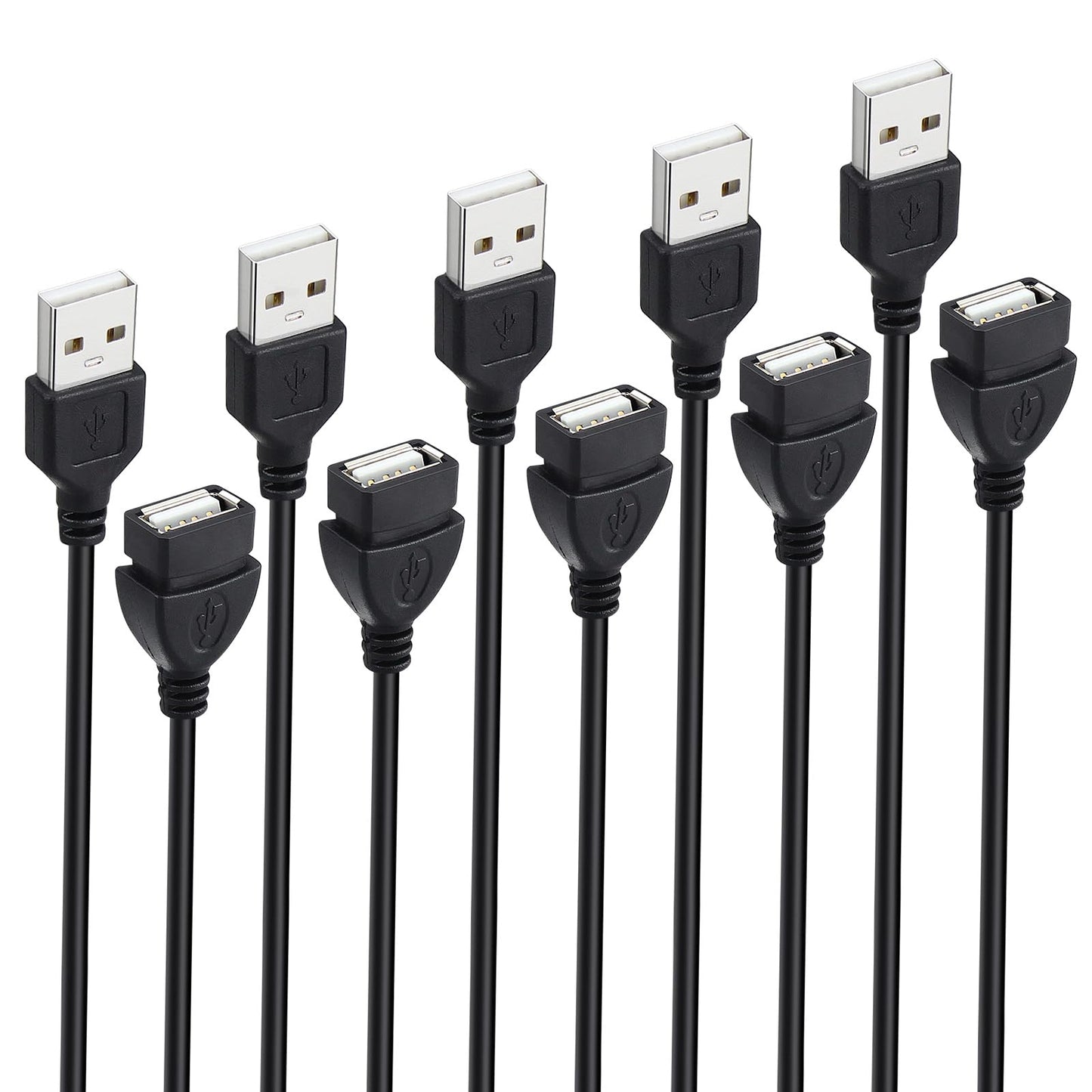 Short Usb Extension Cord 5-Pack, 1.6 Ft Usb 2.0 Male To Female Extender Cable Bulk