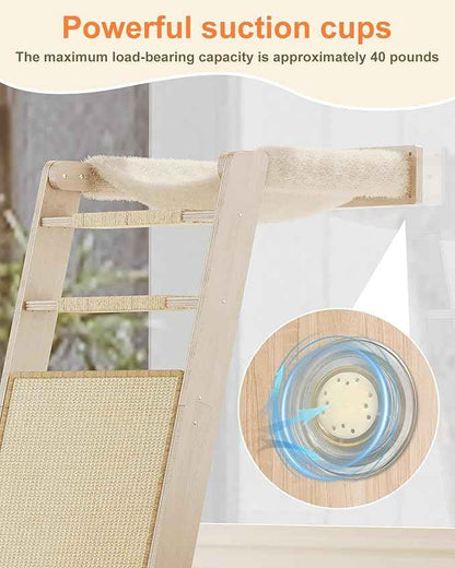 Cat Window Perch with Scratching Pad, 51'' Climbing Tree Include Hammock Cat Ladder with 2 Suction Cups for Sleeping, Playing and Watching Bird