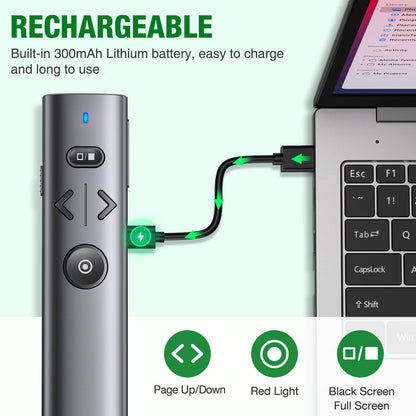 Dinostrike Wireless Presenter Remote Presentation Clicker,Rf 2.4Ghz Usb Presentation Pointer With Volume Control Slide Powerpoin