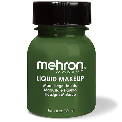 Mehron Makeup Liquid Makeup | Face Paint and Body Paint Perfect for Halloween, Cosplay I Air Brush Compatible Body Paint (1 oz) (GREEN)