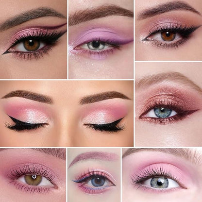 AMY'S DIARY Pink Shimmer Eye Shadow Makeup Palette 9 Colors, Highly Pigmented Matte Glitter Shimmer Pearl Waterproof Party Sparkling Eyeshadow Palette (02#)