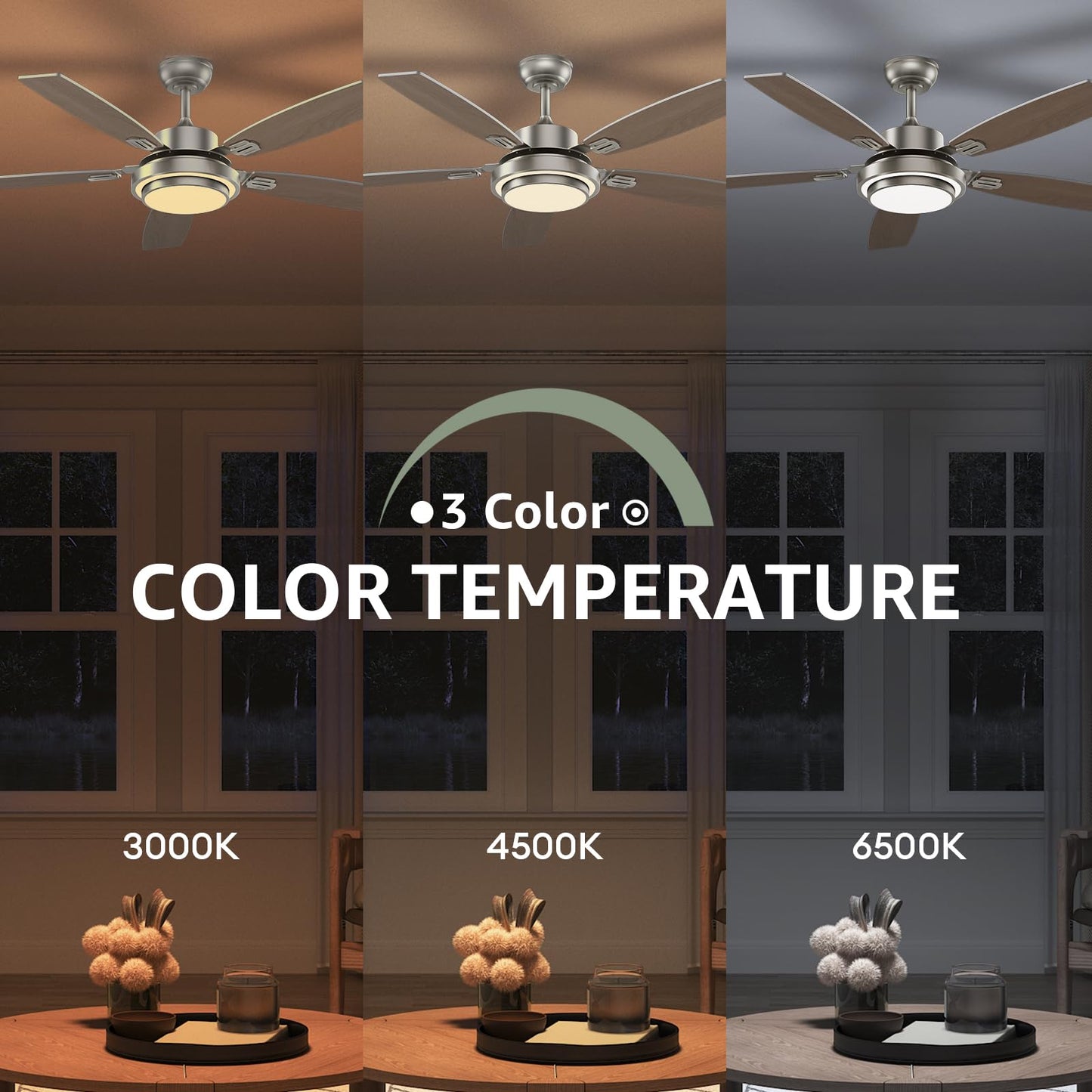 52 Inch Nickel Ceiling Fans With Lights And Remote Control For Bedroom, Modern Ceiling Fan With Quiet Reversible Dc Motor, 3Cct,