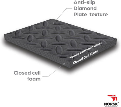 Norsk Foam Floor Gym Mats with Interlocking Tiles, .47" Thick, 24"x24", 54-Pack, 216 Square Feet, Diamond Plate Design, Grey