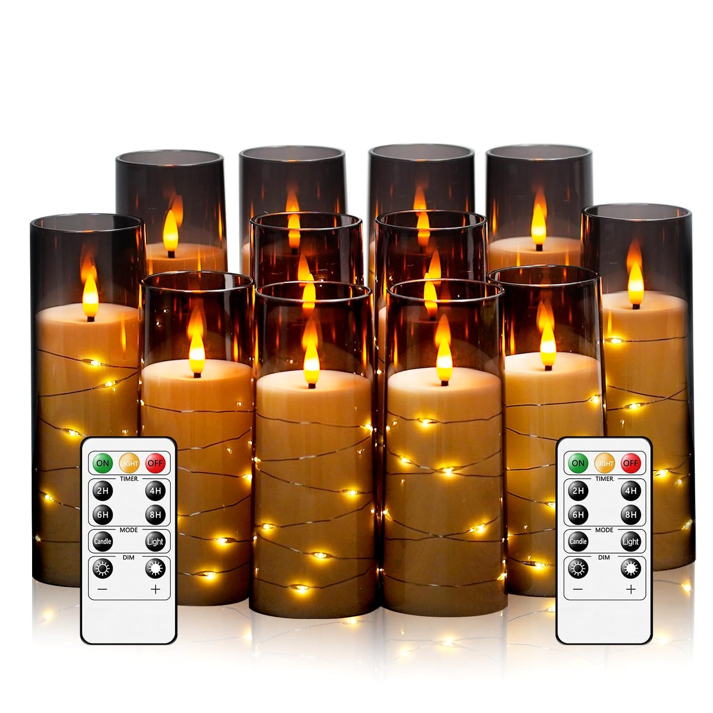 Sasigeiaa Flameless Candles with Embedded Star String - Battery Operated LED Candles, with Remote,12 Grey Flickering Candles for