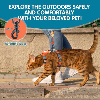 BINGPET Cat Harness with Airtag Holder, Cat Harness and Leash Set Escape Proof for Walking Travel Outdoor, Soft Adjustable Kitten Harnesses for Small Medium Large Cats, Orange(Chest:12.5"-18")
